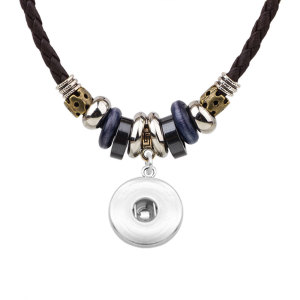 European and American popular vintage necklace, hidden silver leather cord braided necklace fit 18mm snap chunks