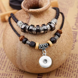 European and American popular vintage necklace, hidden silver leather cord braided necklace fit 18mm snap chunks