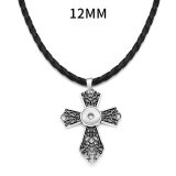 cross flower  snap Silver  Pendant with Leather necklace  fit 12MM snaps style jewelry