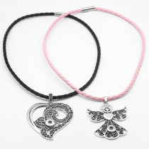 Angel cross flower snap Silver  Pendant with Leather necklace  fit 12MM snaps style jewelry  necklace for women