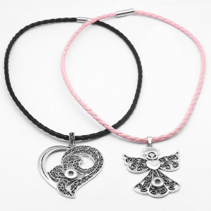 Angel cross flower snap Silver  Pendant with Leather necklace  fit 12MM snaps style jewelry  necklace for women