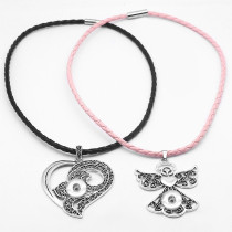 Angel love cross flower  snap Silver  Pendant with Leather necklace  fit 20MM snaps style jewelry  necklace for women