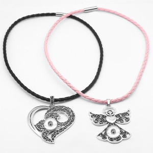 Angel love cross flower  snap Silver  Pendant with Leather necklace  fit 20MM snaps style jewelry  necklace for women