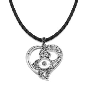 Angel love cross flower  snap Silver  Pendant with Leather necklace  fit 20MM snaps style jewelry  necklace for women
