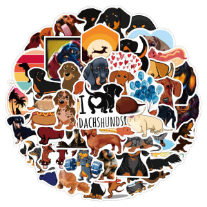 50 New Dachshund Dog Graffiti Stickers Waterproof Luggage Laptop Scooter Water Cup Stickers