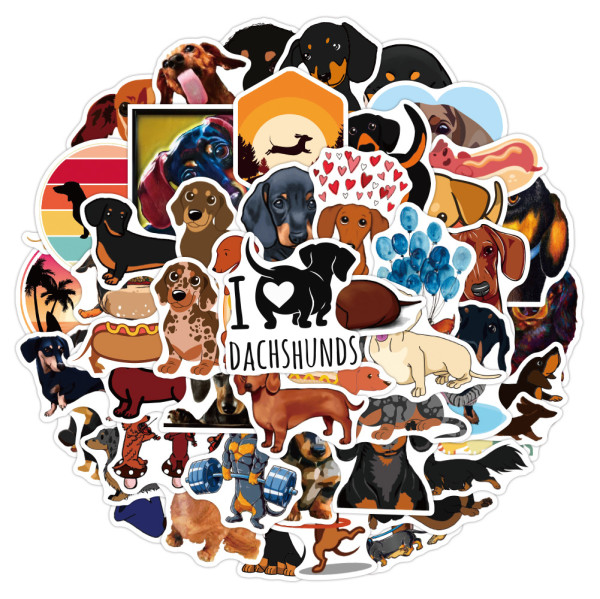 50 New Dachshund Dog Graffiti Stickers Waterproof Luggage Laptop Scooter Water Cup Stickers