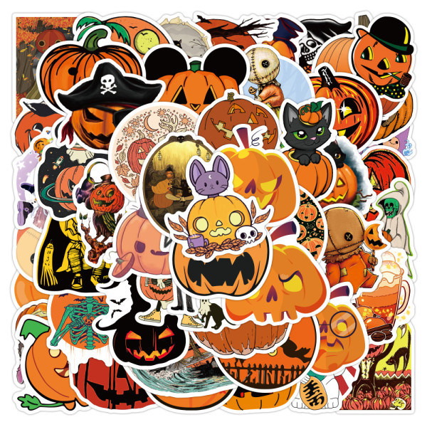50 new Halloween pumpkin graffiti stickers waterproof suitcase notebook scooter water cup stickers