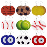 Round ball baseball basketball football Leather Earrings