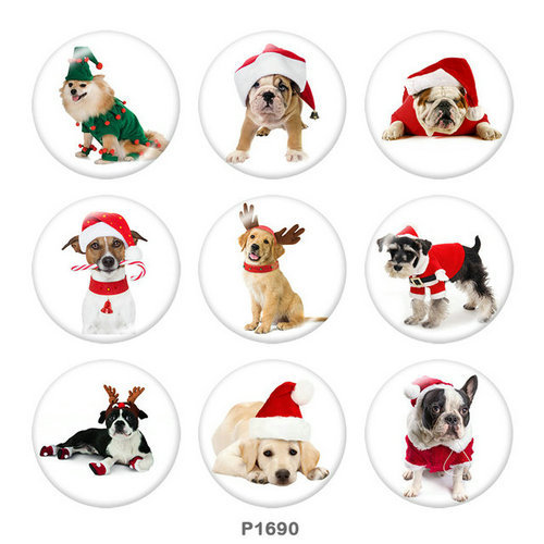 20MM  Christmas  Cat  Dog  Print glass  snaps  buttons