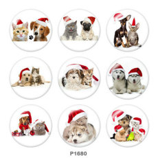 20MM  Christmas  Cat  Dog  Print glass  snaps  buttons