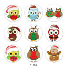 20MM  Christmas  Owl  Print glass snaps buttons