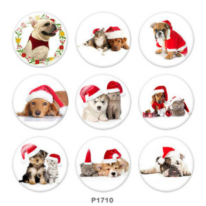 20MM  Christmas  Cat  Dog  Print glass  snaps  buttons