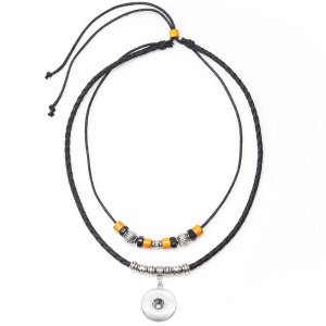 European and American popular vintage necklace, hidden silver leather cord braided necklace fit 18mm snap chunks