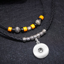 European and American popular vintage necklace, hidden silver leather cord braided necklace fit 18mm snap chunks