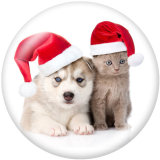 20MM  Christmas  Cat  Dog  Print glass  snaps  buttons