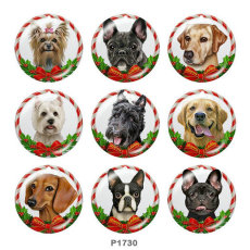 20MM  Christmas  Dog  Print glass  snaps  buttons