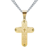 Stainless Steel Cross Engraved Scripture Pendant Necklace