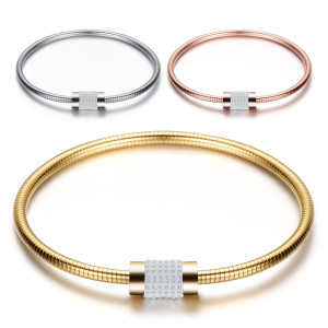 Stainless steel lady's snake chain bracelet, exquisite diamond-studded magnet clasp bracelet