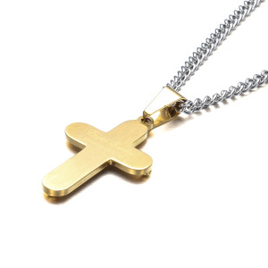 Stainless Steel Cross Engraved Scripture Pendant Necklace
