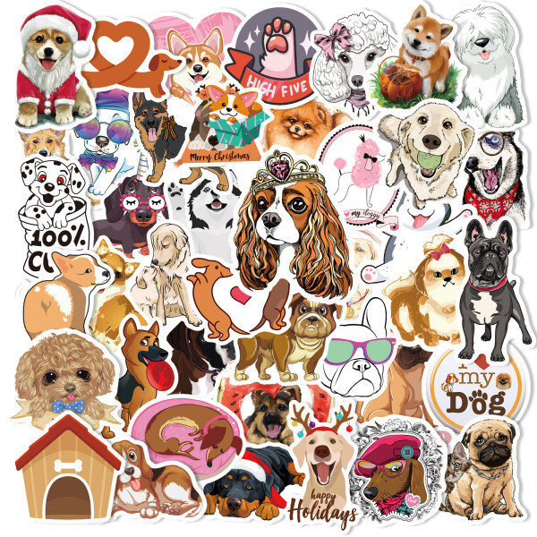 80 cute cartoon puppies, corgi, husky, golden retriever, shiba Inu, cute pet, graffiti, stickers, suitcase computer
