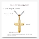 Stainless Steel Cross Engraved Scripture Pendant Necklace