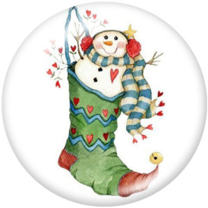 20MM  Christmas  Snowman  Print  glass snaps buttons