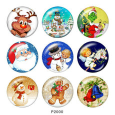 20MM  Christmas  Santa Claus  Deer  Print  glass snaps buttons