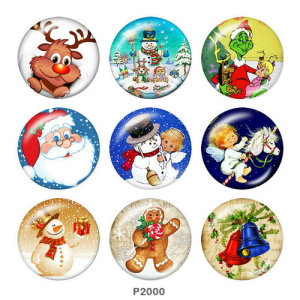 20MM  Christmas  Santa Claus  Deer  Print  glass snaps buttons