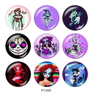 20MM  Halloween Cartoon girl  Print glass snaps buttons