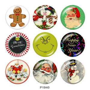 20MM  Christmas  Snowman   Santa Claus   Print  glass snaps buttons