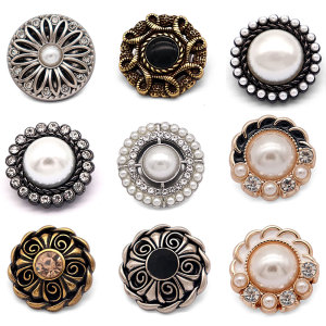 20MM High quality metal pearl rhinestones gold plated snap charms fit 20mm snap jewelry