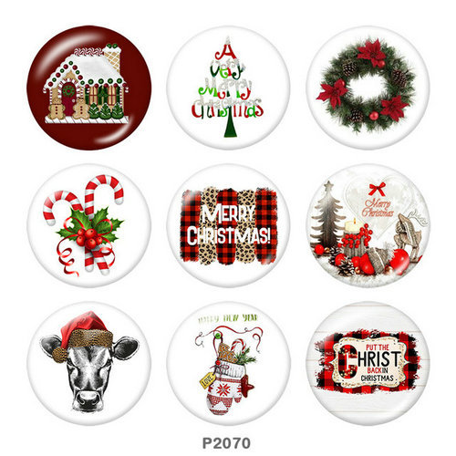20MM  Christmas   Print  glass snaps buttons