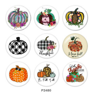 20MM  Thanksgiving   Pumpkin  Print glass snaps buttons