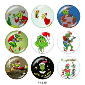 20MM Christmas Green The grinch Print  glass snaps buttons