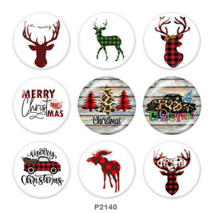 20MM  Christmas  Car  Deer  Print  glass snaps buttons