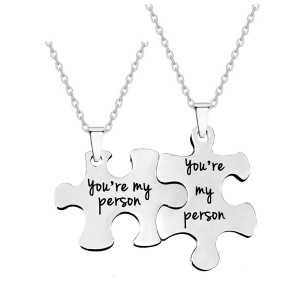 Necklace men and women stainless steel lovers puzzle jewelry Valentine's day gift lettering necklace chain 50CM