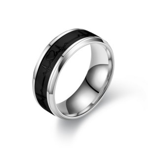 Stainless steel luminous heartbeat ring ECG couple ring