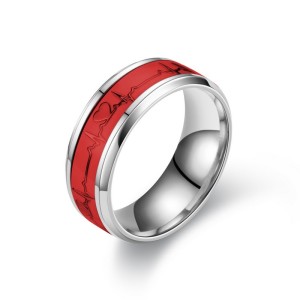 Stainless steel luminous heartbeat ring ECG couple ring