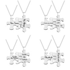 Necklace men and women stainless steel lovers puzzle jewelry Valentine's day gift lettering necklace chain 50CM