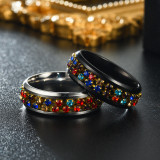 New Ring Stainless Steel Colorful Diamond Chain Rotating Ring