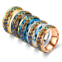 New Ring Stainless Steel Colorful Diamond Chain Rotating Ring
