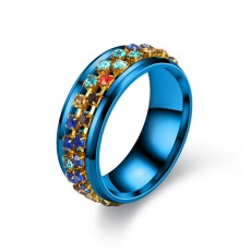 New Ring Stainless Steel Colorful Diamond Chain Rotating Ring