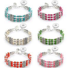17CM Steel wire turquoise beaded bracelet boho style fit18&20MM  snaps jewelry