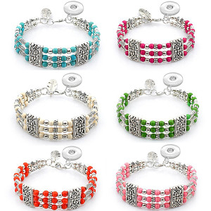 17CM Steel wire turquoise beaded bracelet boho style fit18&20MM  snaps jewelry