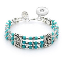 17CM Steel wire turquoise beaded bracelet boho style fit18&20MM  snaps jewelry