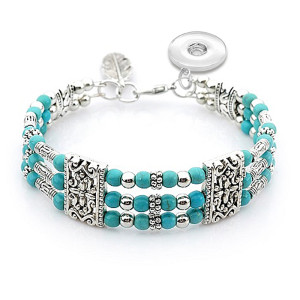 17CM Steel wire turquoise beaded bracelet boho style fit18&20MM  snaps jewelry
