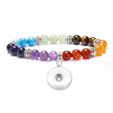 8MM Beads Seven Chakra Beaded Bracelet Natural Stone Crystal Bracelet fit18&20MM  snaps jewelry