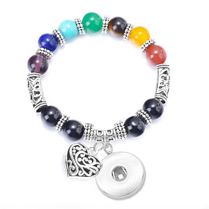 love Colorful Yoga Energy Tiger Eye Stone Beaded Peach Heart Pendant Bracelet fit18&20MM  snaps jewelry