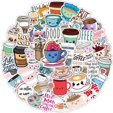 50 new cartoon coffee graffiti stickers water cup trolley case motorcycle notebook guitar waterproof stickers