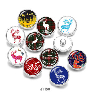 20MM Christmas  rabbit  Deer  Print   glass  snaps buttons
